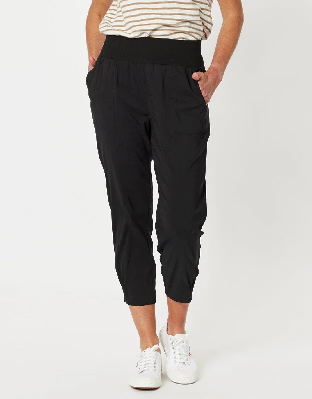 Sarah Rib Waist Linen Pants - Black