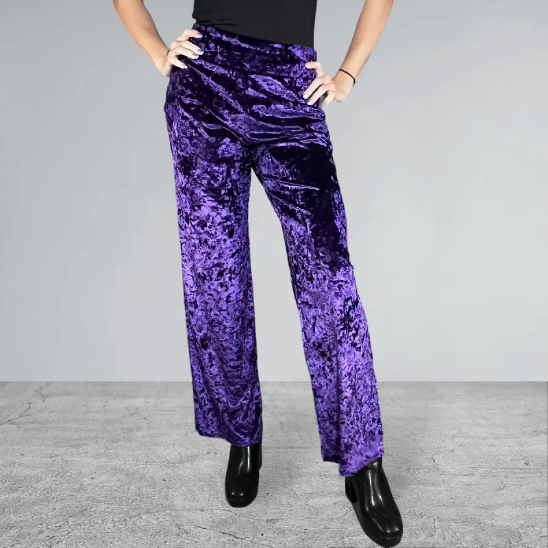 Purple Crushed Velvet Straight Wide Leg Pants - Optional Pockets