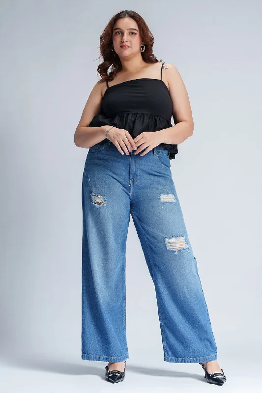 Soft Sapphire Curve Wide Leg Jeans