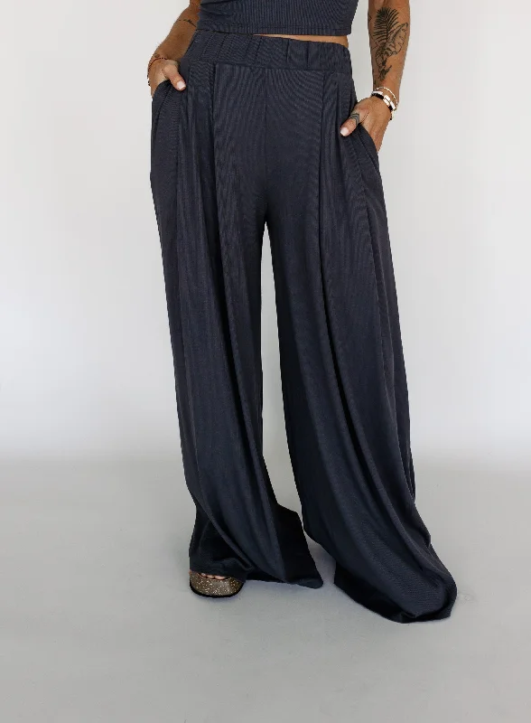 Claire Wide Leg Pant - Washed Black - Final Sale