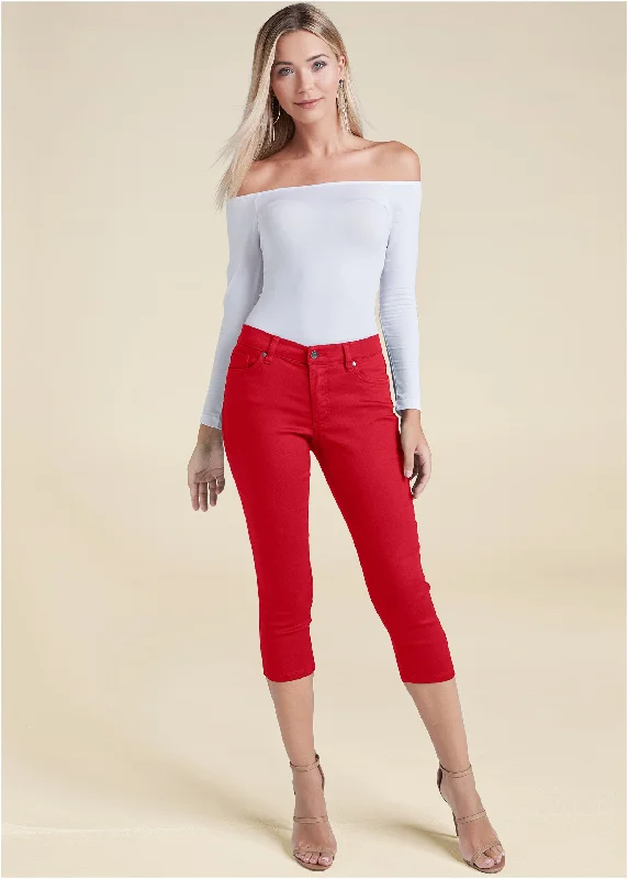 Cindy Capri Jeans - Red