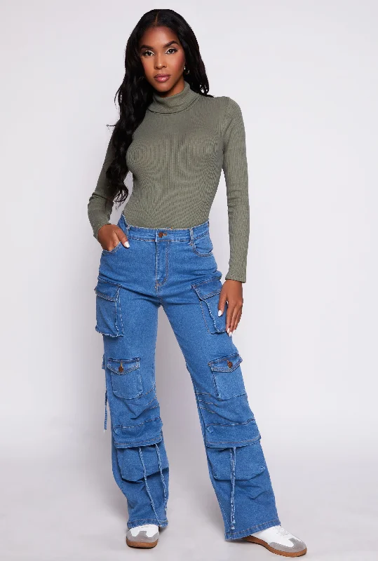 Daisy Denim High Waisted Cargo Pants