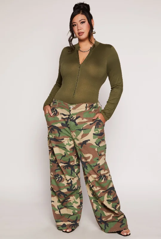 Plus Size Camo Wide Leg Cargo Pants