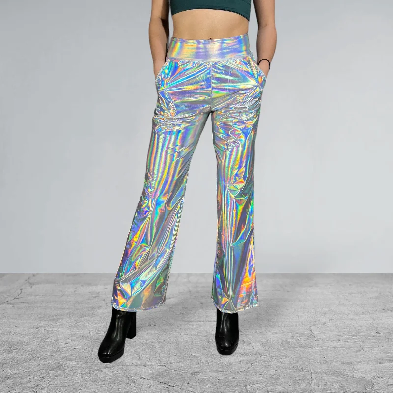 Opal Iridescent Holographic Straight Wide Leg Relaxed Fit Pants