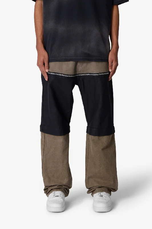 Ultra Baggy Leather Canvas Pants - Brown/Black