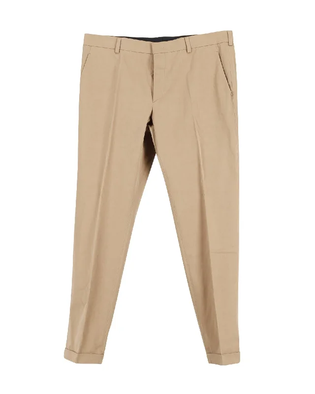 Beige Cotton Straight Cut Trousers