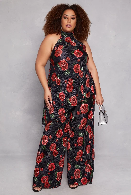 Plus Size Almost Famous Plisse Patterned Palazzo Pants