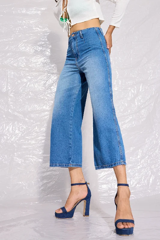 High Waisted Cropped Wide Leg Jeans