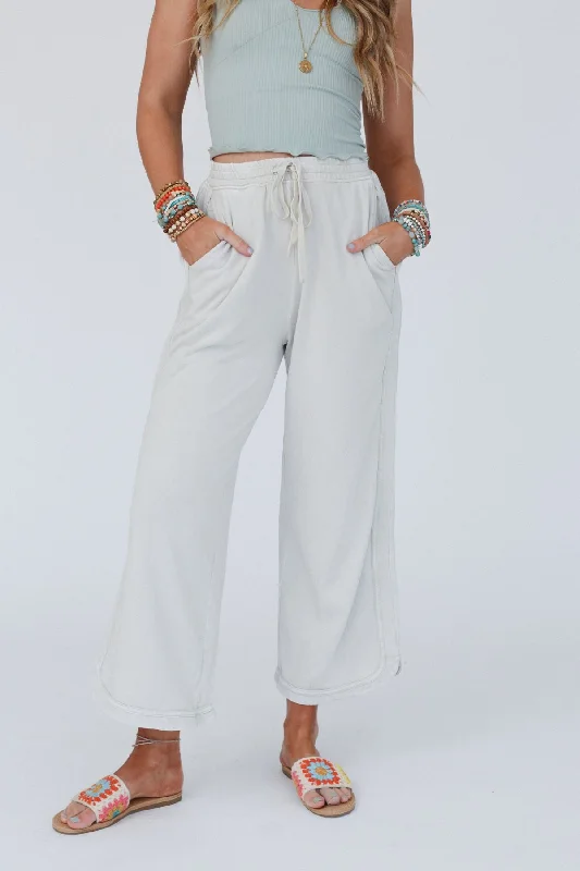 So Comfy Wide Leg Pant Cropped Length - Beige