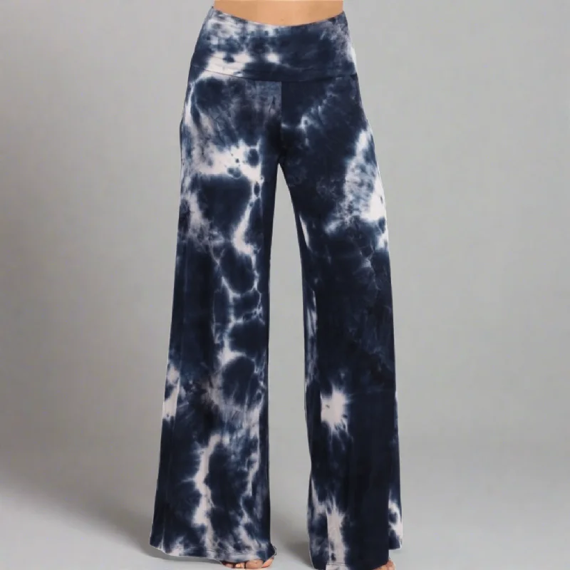 Beach and Lounge Navy Tie Dye Palazzo Pants Made in USA