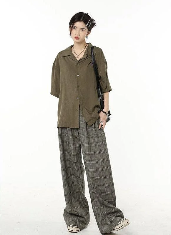 Dark Academia Wide Leg Plaid Pants