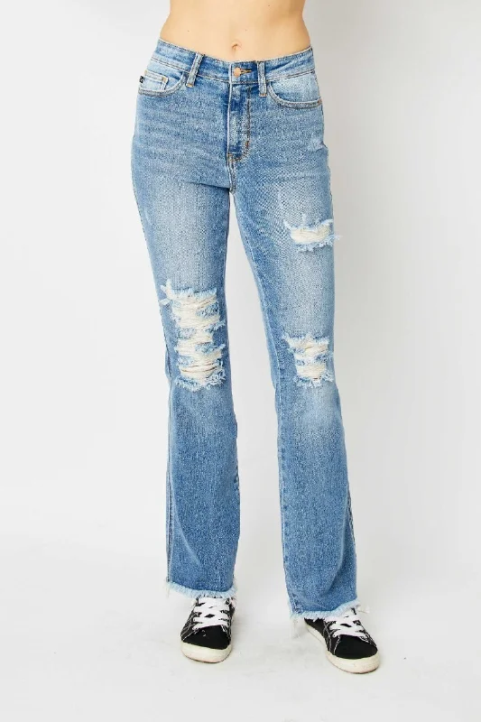 Judy Blue High Waist Destroy Fray Hem Bootcut Jeans