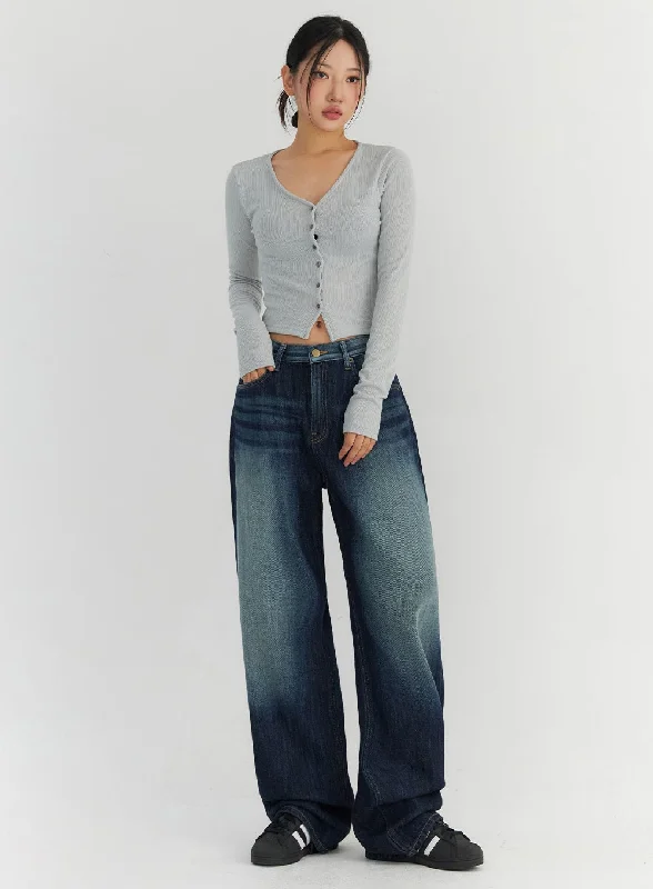 Fade Wash Wide Leg Jeans CO306