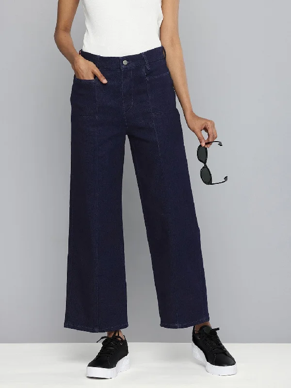 Women's High Rise Navy Wide Leg Jeans