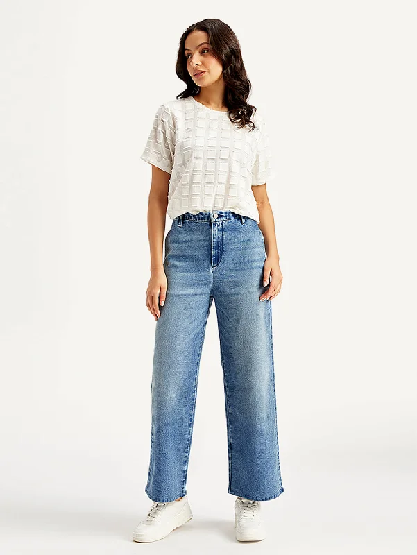 Women's High Rise Blue Wide Leg Jeans