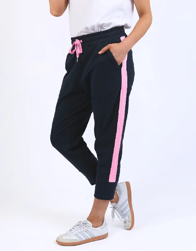 Neon Side Tape 3/4 Brunch Pants  - Navy/Neon Pink