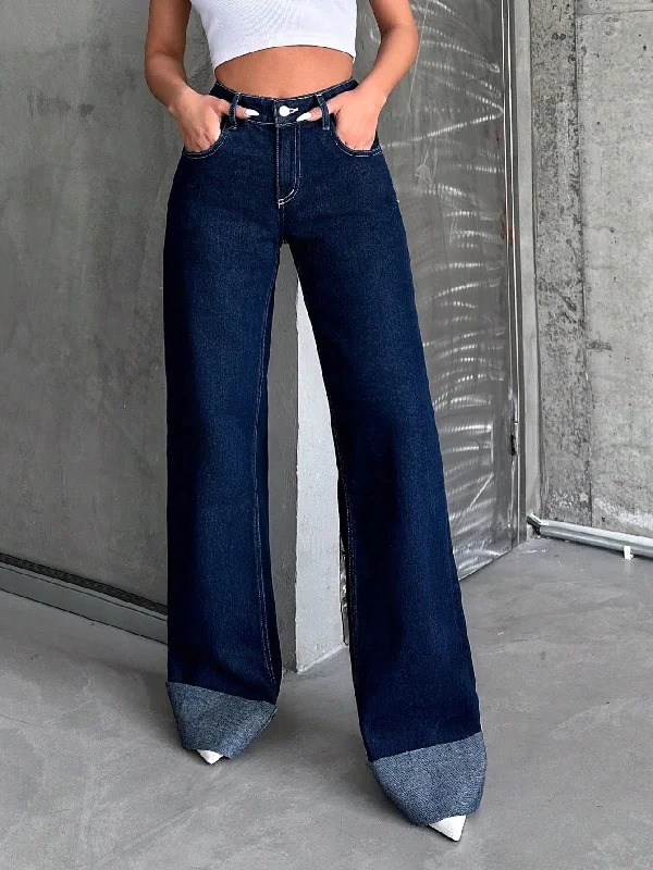 Eclipse Blue Rolled-Up Super Wide Leg Jeans