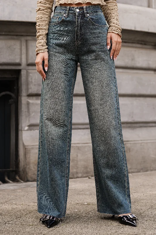 Wide leg jeans met vintage wash - Yuna