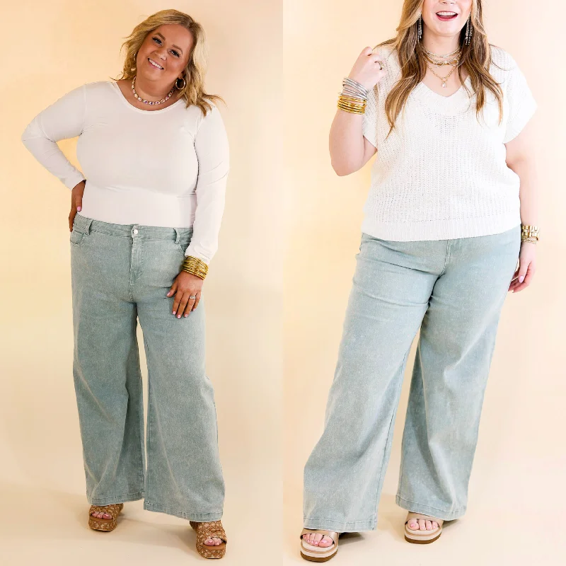 The Best Cropped Wide Leg Jeans in Seafoam Green