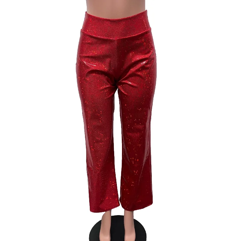 Red Shattered Glass Holographic Straight Wide Leg Pants - Optional Pockets