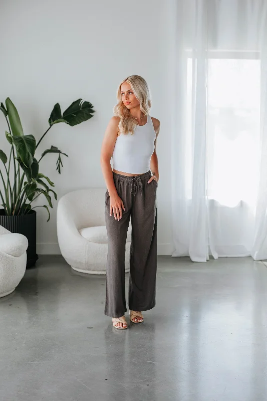 Tamera Linen Pants - Charcoal