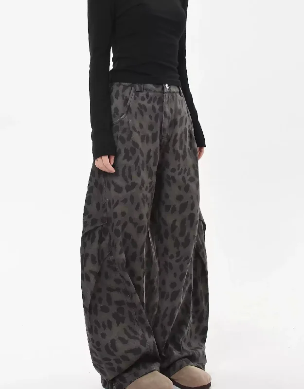 Leopard Print Wide Leg Jeans