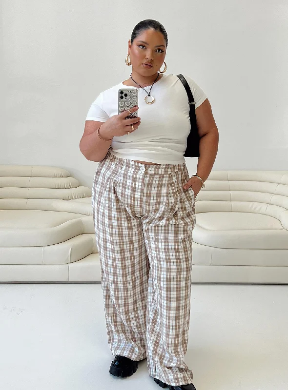 Archer Pants Beige Plaid Curve