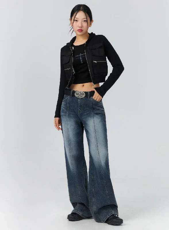 Stitched Washed Wide Leg Jeans CS325