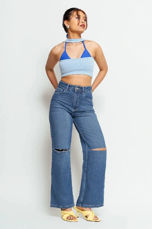 Knee Slit Wide Leg Jeans