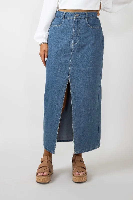 Washed Denim Midi Skirt for Women | HF24F987-LDENIM