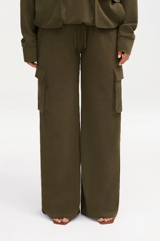 Demi Wide Leg Cargo Pocket Pants - Khaki Green