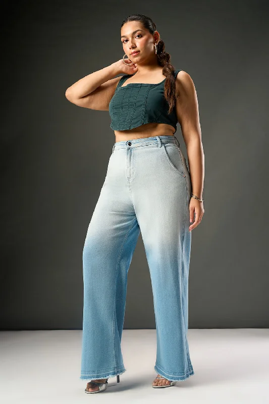 Morning Blue Ombre Curve Wide Leg Jeans