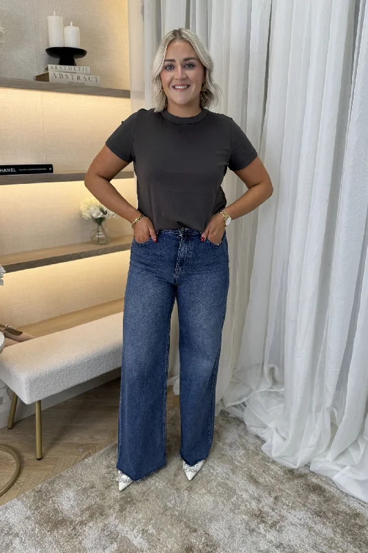 Lynne Wide Leg Jeans In Dark Wash