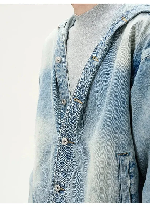 Light Washed Hooded Denim Jacket & Wide Leg Jeans Set