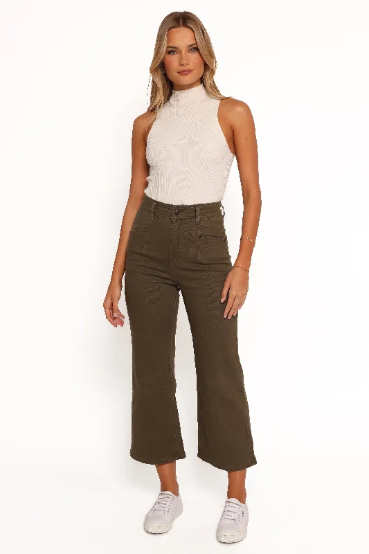 Georgette High Waisted Straight Leg Pants - Olive