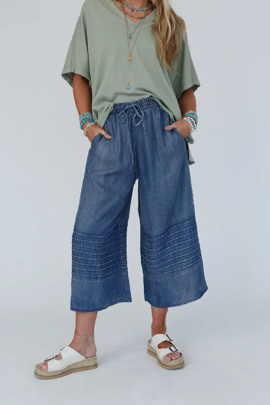 Breezy Dream Wide Leg Pants - Dark Denim