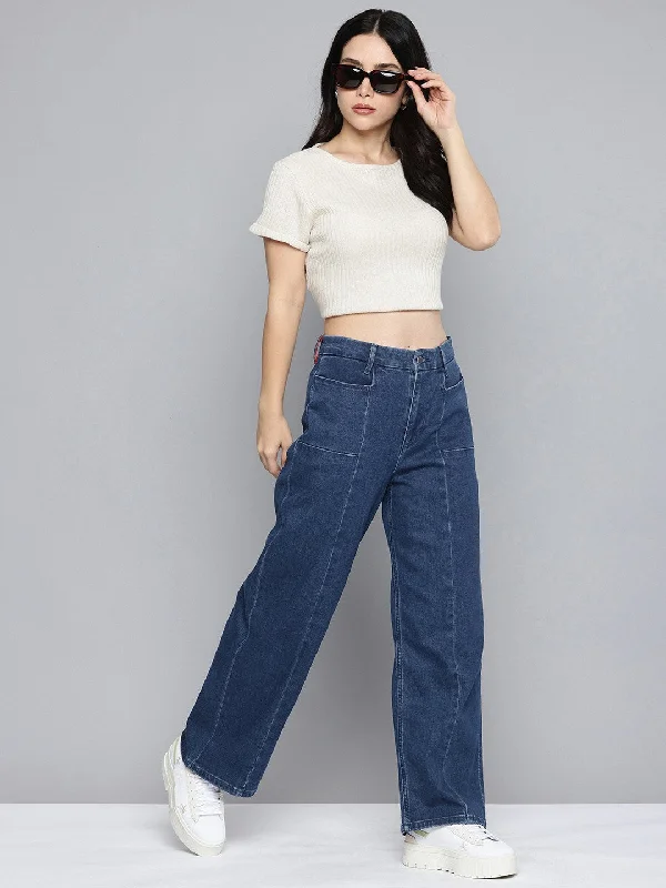 Women's High Rise Blue Wide Leg Jeans