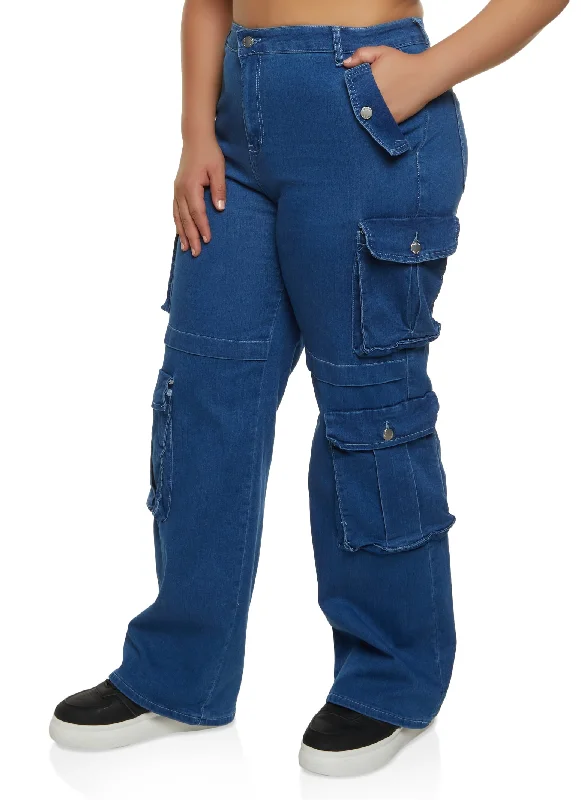 Plus Size High Waist Wide Leg Cargo Jeans