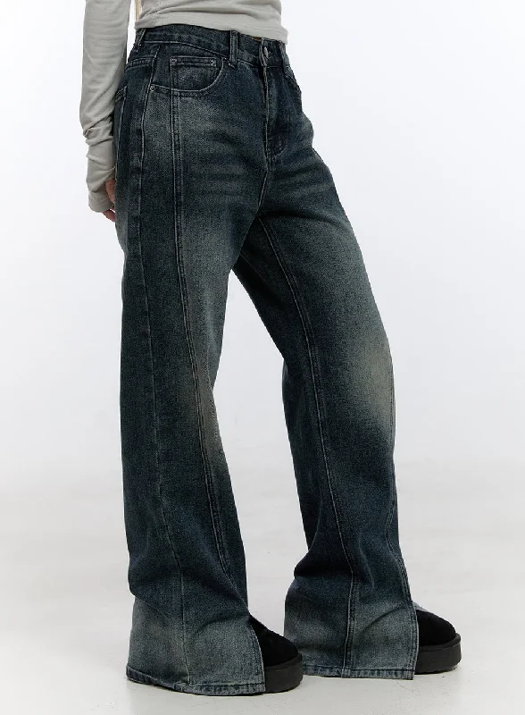 Imogen Slit Washed Denim Wide Leg Jeans CO419