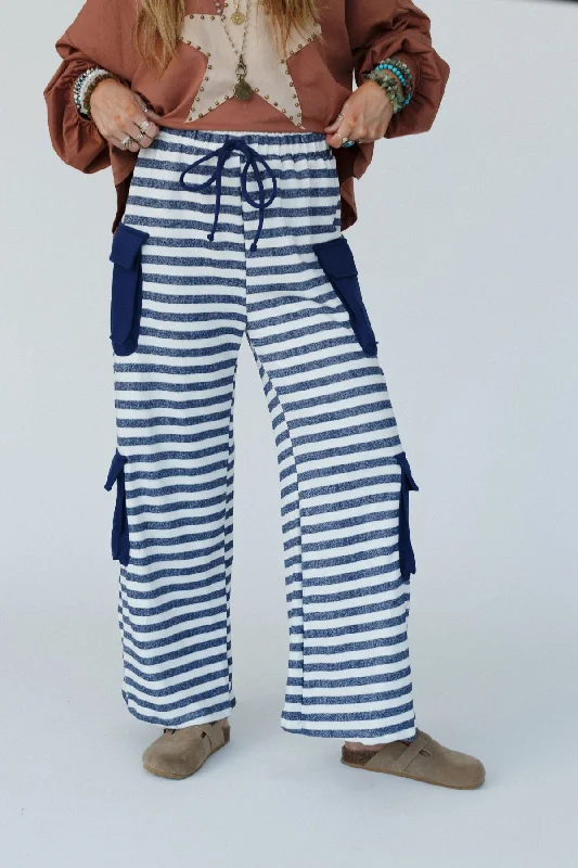 Sailor Stripe Wide Leg Pants - Navy