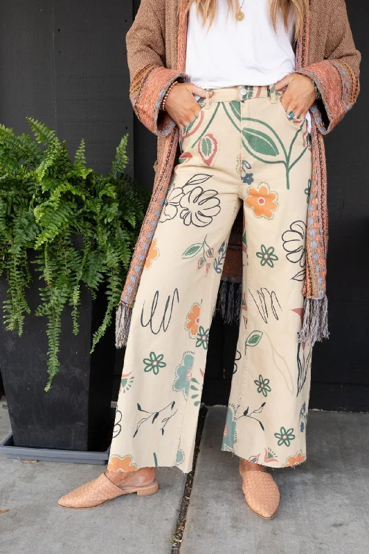 Toscana Printed Wide Leg Pants - Khaki