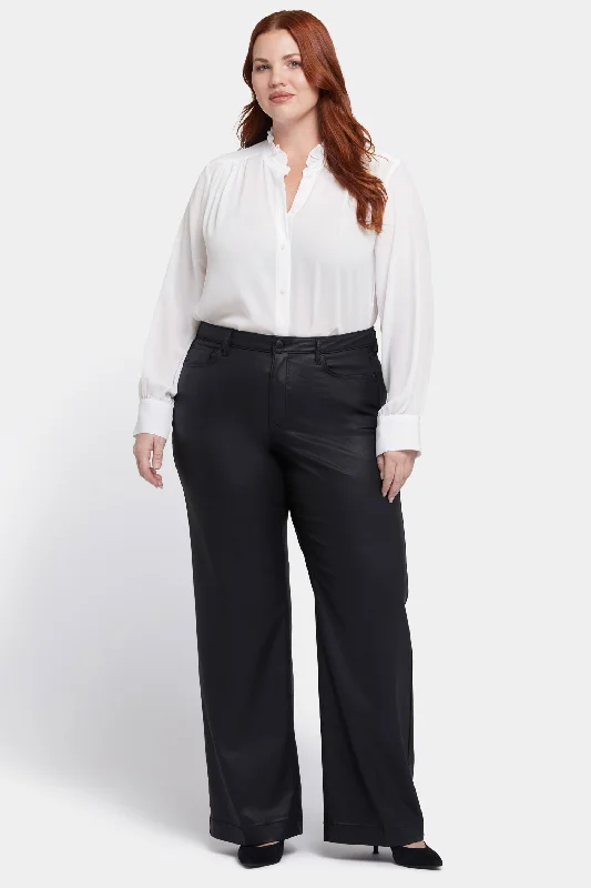 Coated Teresa Wide Leg Jeans In Plus Size - Black Coated