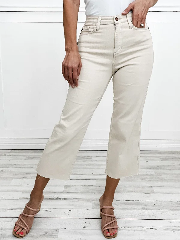 Judy Blue TONI Hi-Rise Garment Dyed Bone Cropped Wide Leg Jeans