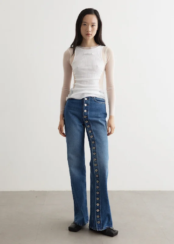 One Leg Buttons Detail Jeans