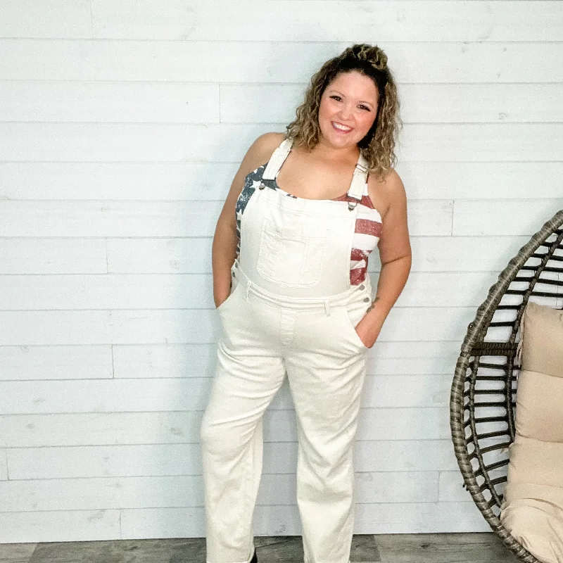 Judy Blue Ecru Wide Leg Overalls