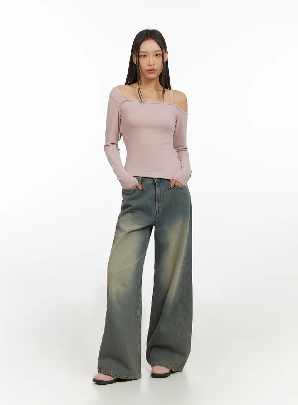 Inez Washed Denim Wide Leg Jeans IS427