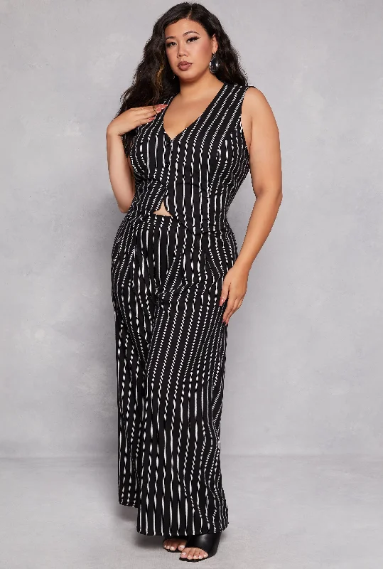 Plus Size Striped Wide Leg Dress Pants