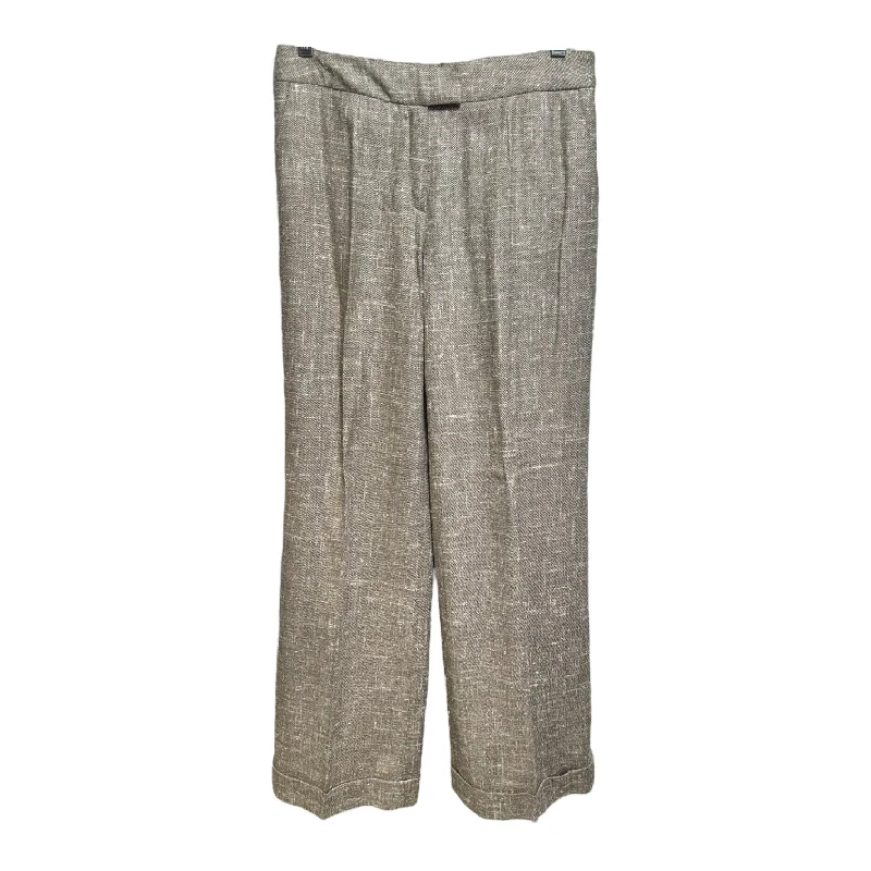 Silk & Wool Trouser Pants Designer By Escada In Cream & Grey, Size: S