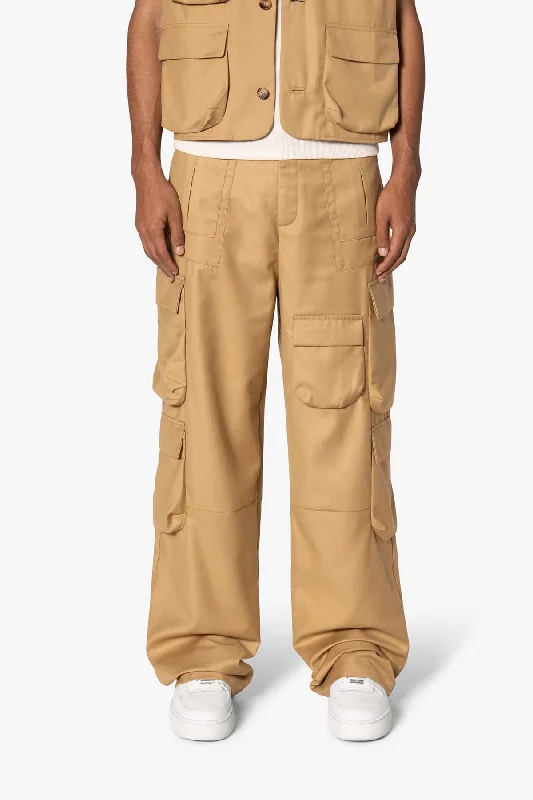 Bonded Gabardine Cargo Pants - Tan