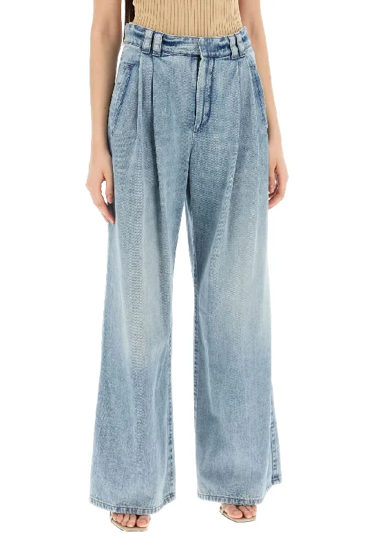 wide leg jeans with double pleats